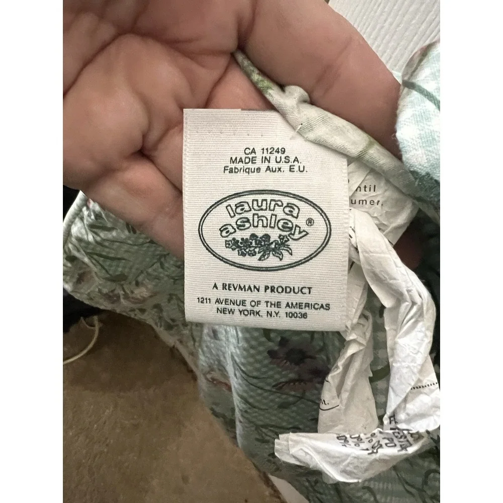 Vintage Laura Ashley King‎ Size Shams Set Of 2 Green Gingham Floral